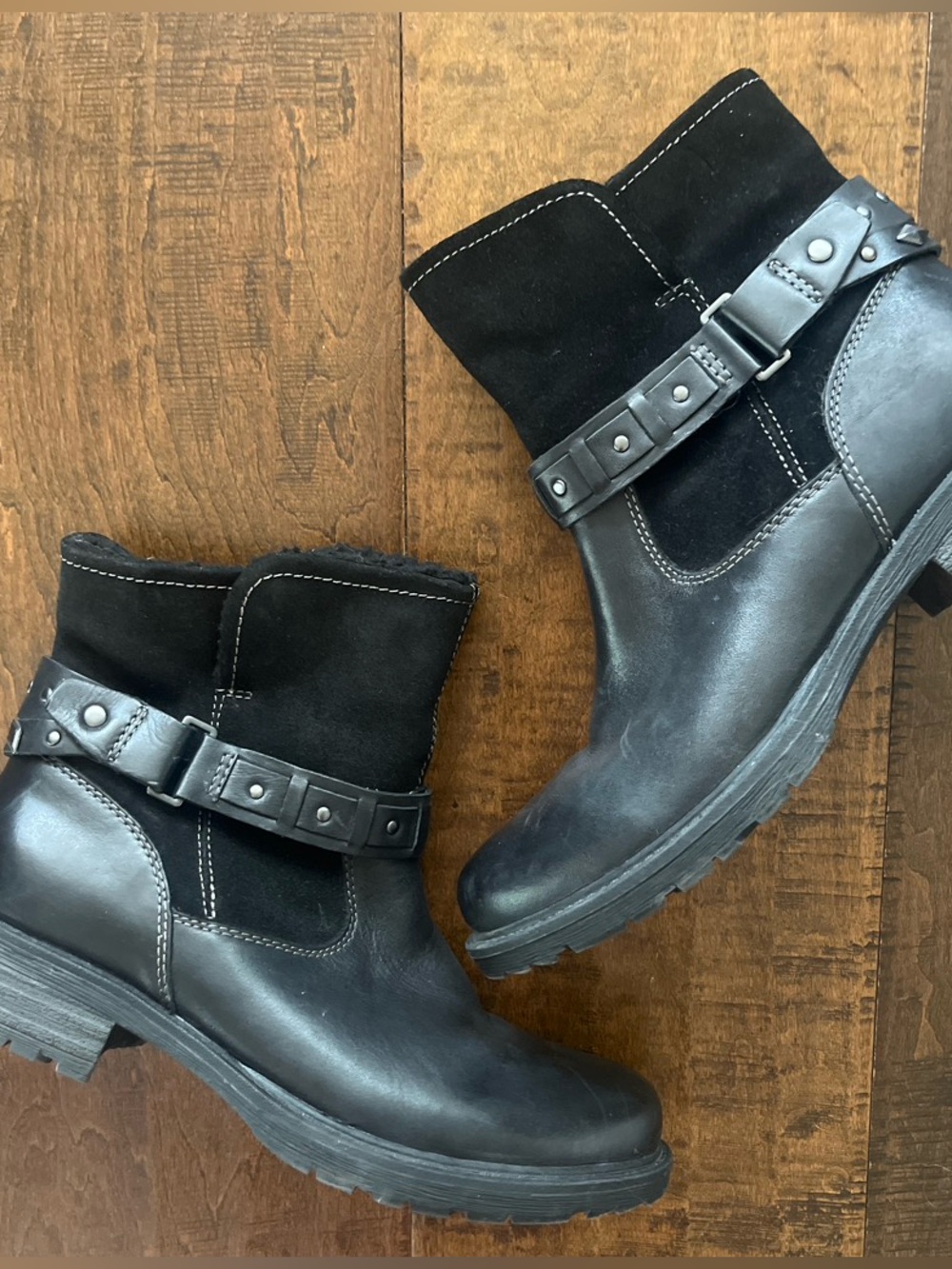 Earth ‘Artistic Onyx’ black leather and suede biker moto boots Sz. 9